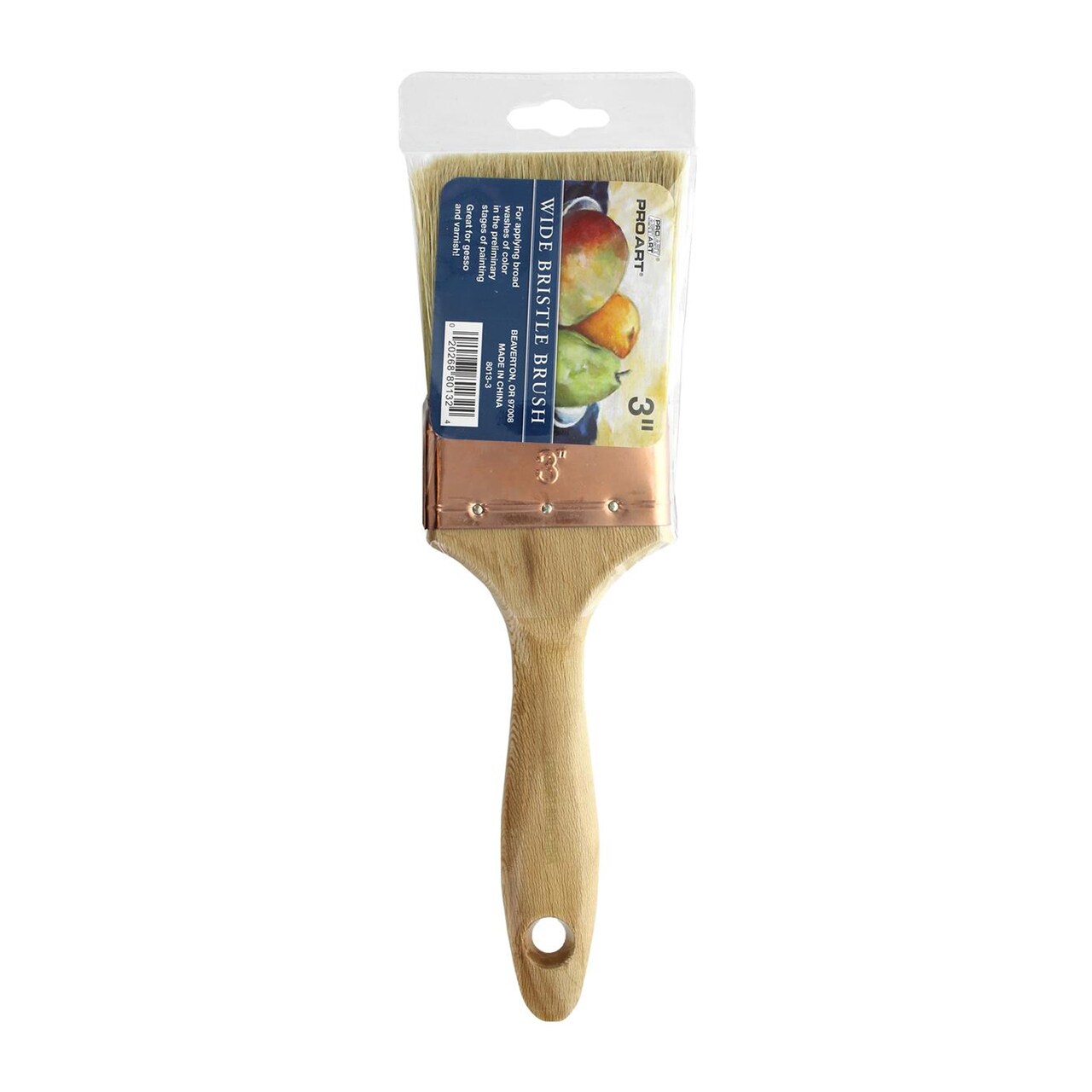 Pro Art 3” Hog Bristle Paint Brush – Durable Natural Bristle Brush for Broad Washes, Gesso & More, Copper Ferrule, Ideal for Craft Painting & Acrylics